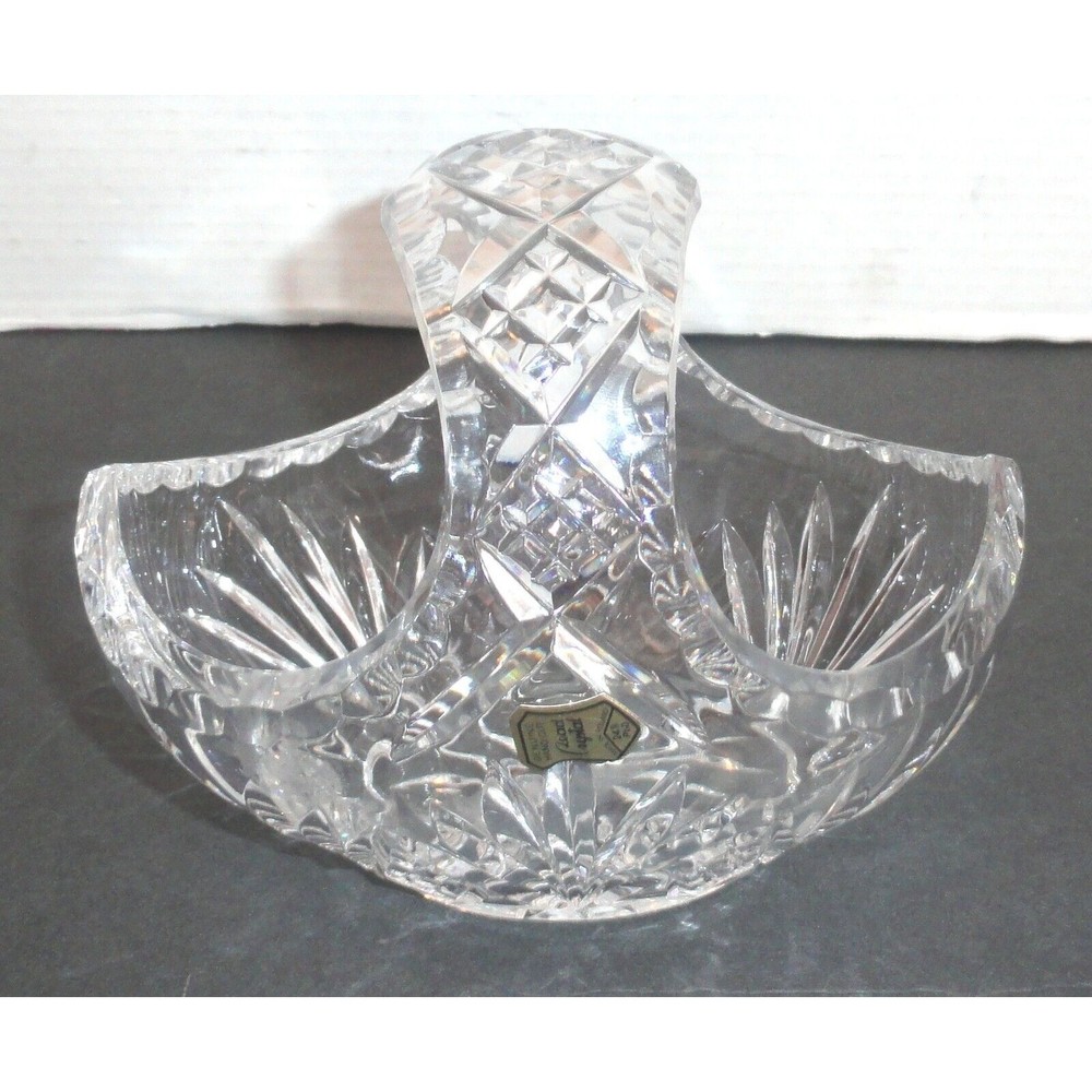 Vintage Genuine Hand Cut 24% PBO Lead Crystal Candy Basket Bowl Made in Poland